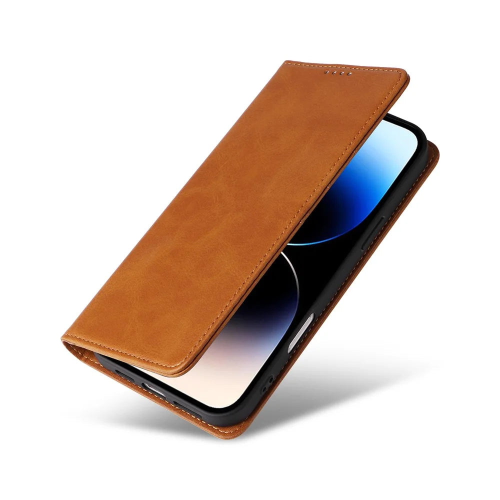 For iPhone 14 Pro Max Wallet Case RFID Blocking PU Leather Phone Cover - Brown - 4