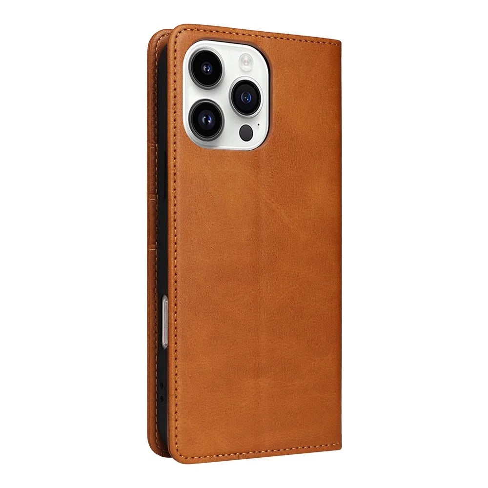 For iPhone 14 Pro Max Wallet Case RFID Blocking PU Leather Phone Cover - Brown - 7