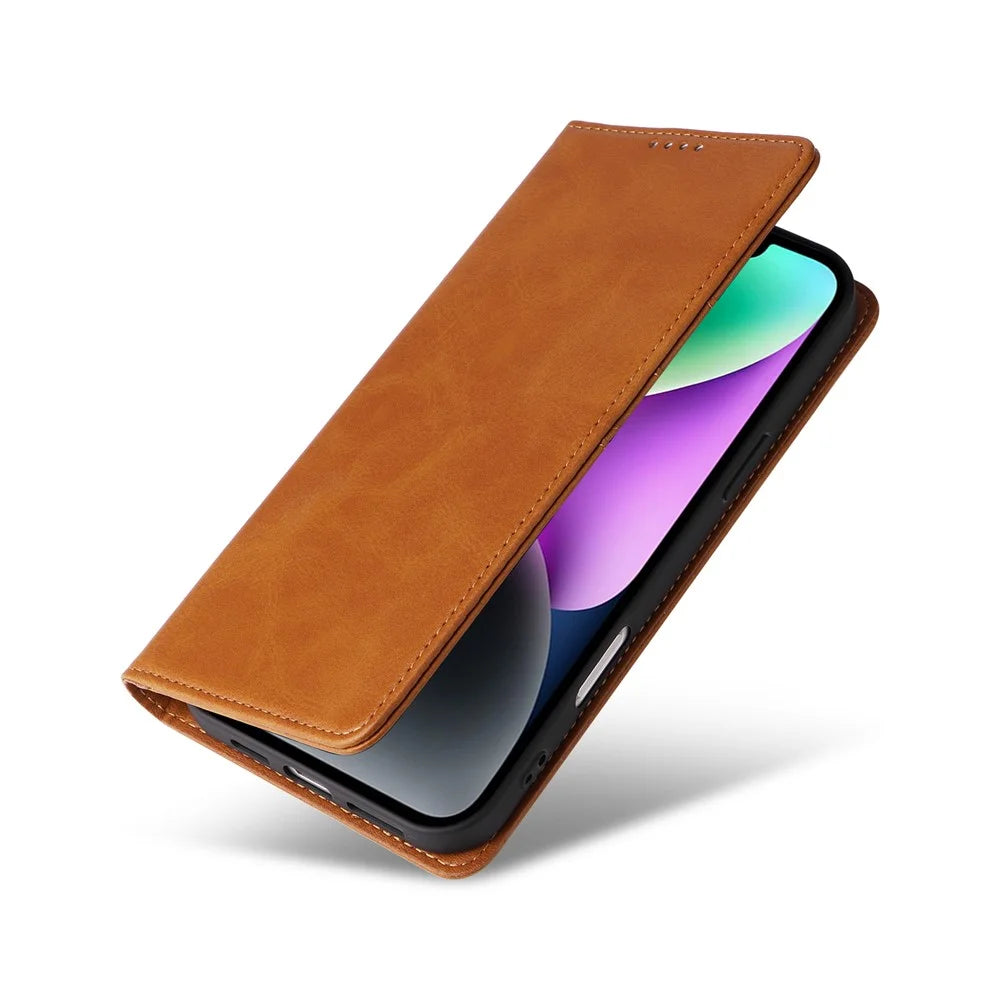 For iPhone 14 / 13 Case RFID Blocking PU Leather Phone Wallet Cover - Brown - 4