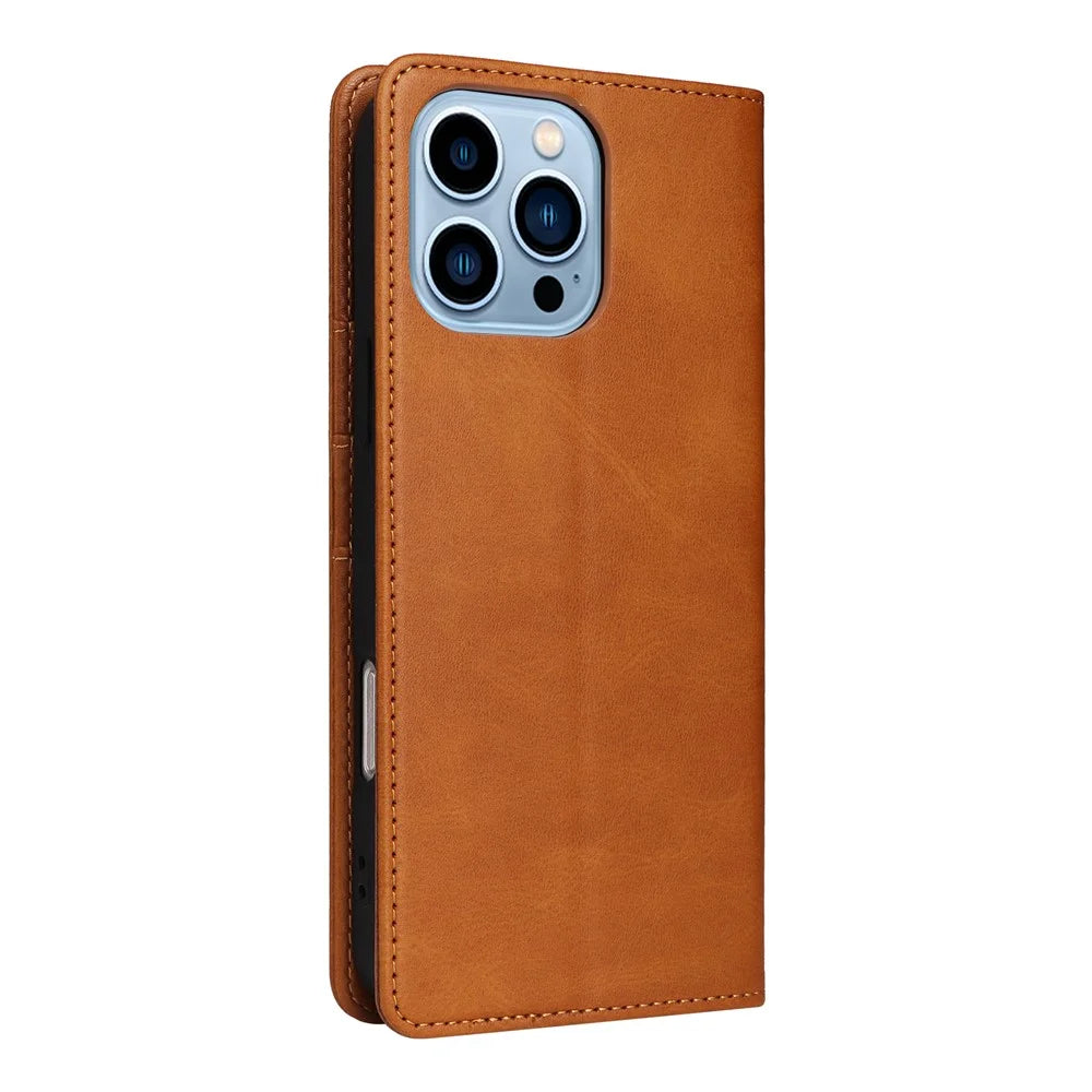 For iPhone 13 Pro Max Leather Case RFID Blocking Wallet Magnetic Closing Cover - Brown - 7