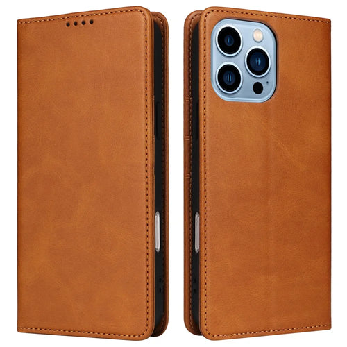 For iPhone 13 Pro Leather Case RFID Blocking Card Slots Wallet Phone Cover - Brown - 1