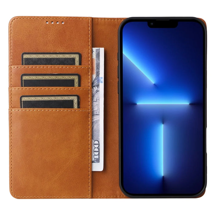 For iPhone 13 Pro Leather Case RFID Blocking Card Slots Wallet Phone Cover - Brown - 2