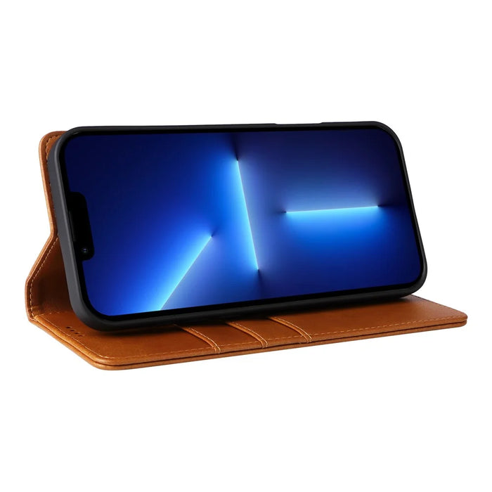 For iPhone 13 Pro Leather Case RFID Blocking Card Slots Wallet Phone Cover - Brown - 3