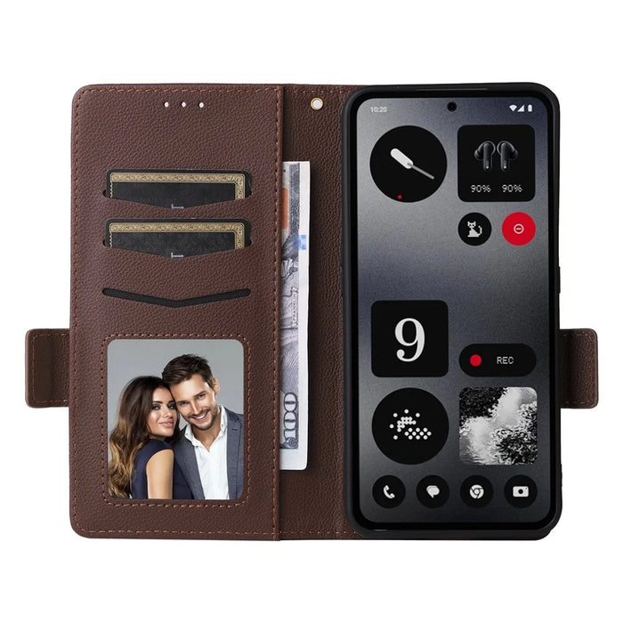 For Nothing CMF Phone 1 Case with Wrist Strap Litchi Texture PU Leather Wallet Phone Cover - Brown - 2