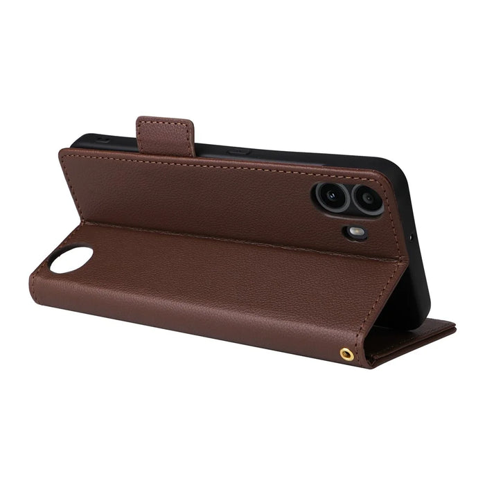 For Nothing CMF Phone 1 Case with Wrist Strap Litchi Texture PU Leather Wallet Phone Cover - Brown - 4