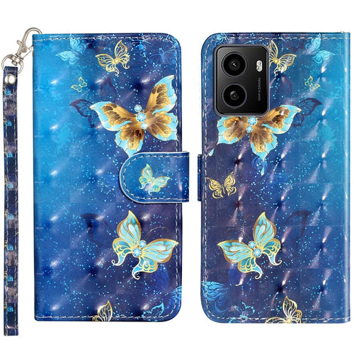 For HMD Pulse / Pulse+ Case 3D Pattern Printed Phone Leather Phone Cover - Blue Gold Butterflies - 1