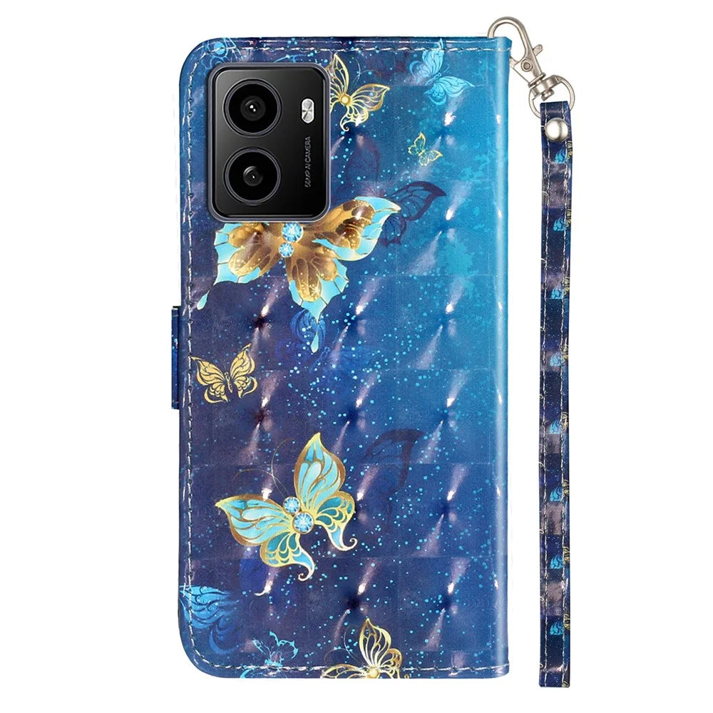 For HMD Pulse / Pulse+ Case 3D Pattern Printed Phone Leather Phone Cover - Blue Gold Butterflies - 6