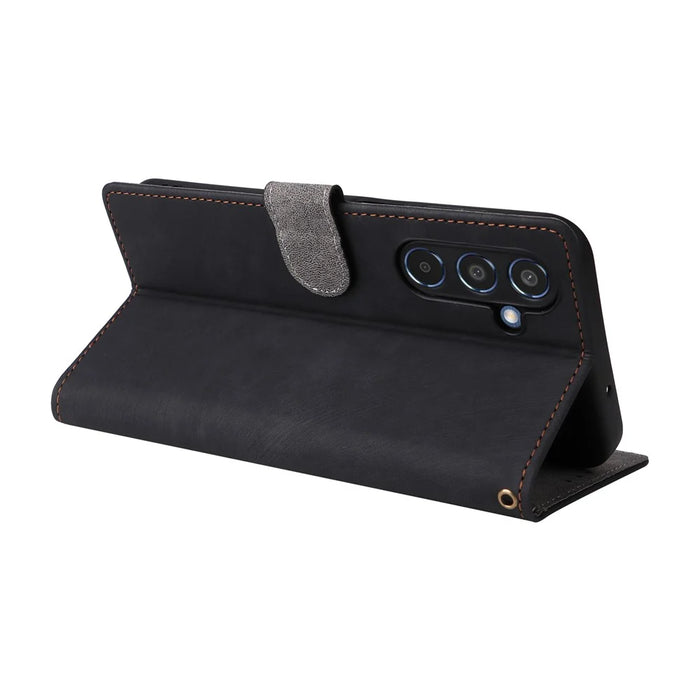 For Samsung Galaxy M35 5G Case with Strap RFID Blocking Leather Flip Phone Cover - Black - 4