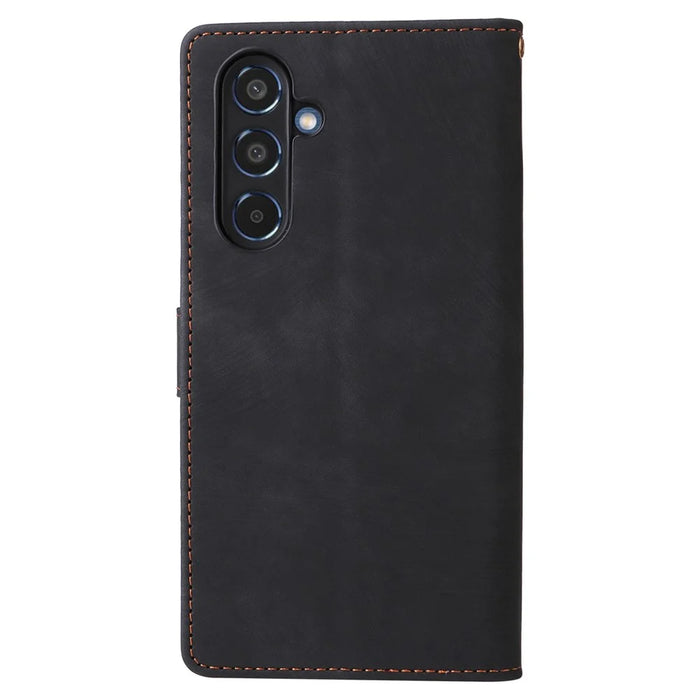 For Samsung Galaxy M35 5G Case with Strap RFID Blocking Leather Flip Phone Cover - Black - 7