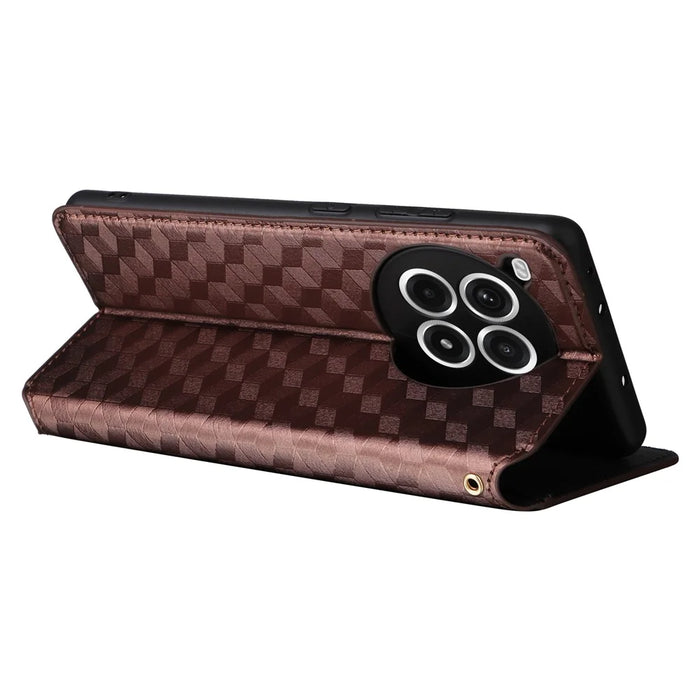 For OnePlus Ace 3 Pro 5G Case Wallet Stand Rhombus Leather Phone Cover - Brown - 4