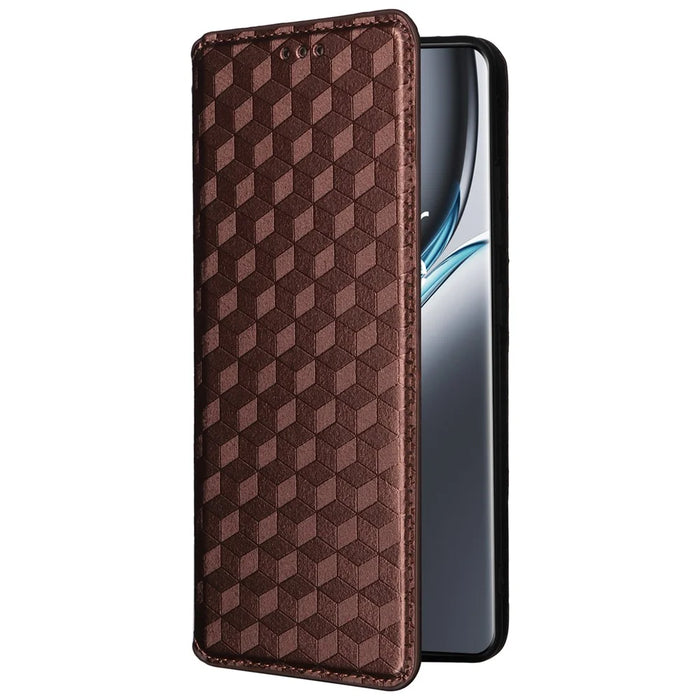 For OnePlus Ace 3 Pro 5G Case Wallet Stand Rhombus Leather Phone Cover - Brown - 5