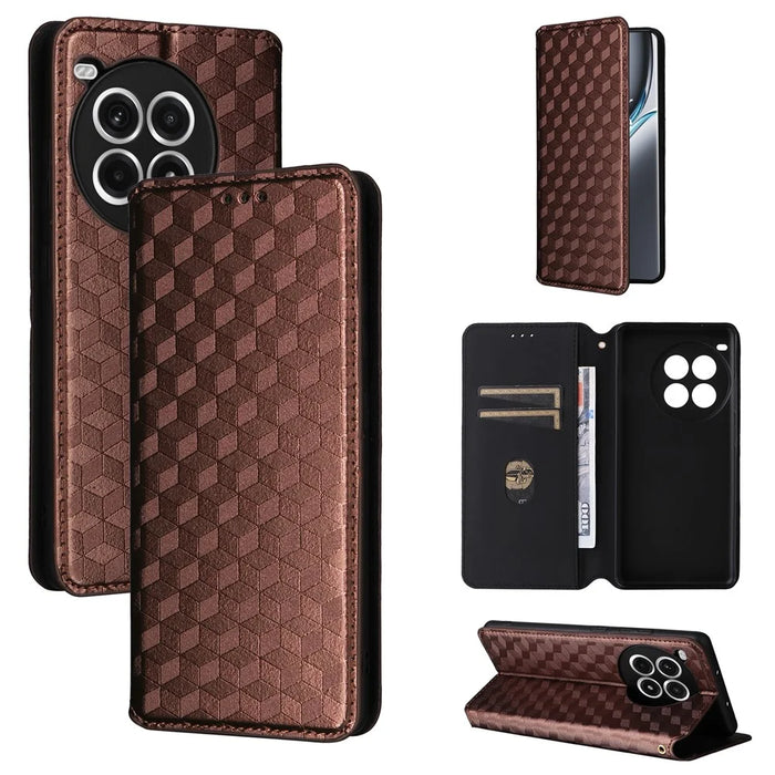 For OnePlus Ace 3 Pro 5G Case Wallet Stand Rhombus Leather Phone Cover - Brown - 7