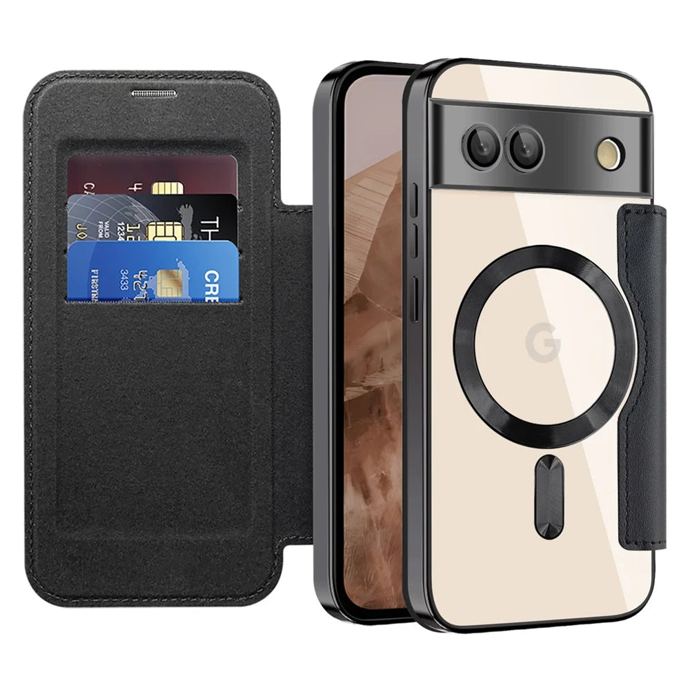 For Google Pixel 8a Magnetic Case Rhombus PU Leather Phone Cover - Black - 2