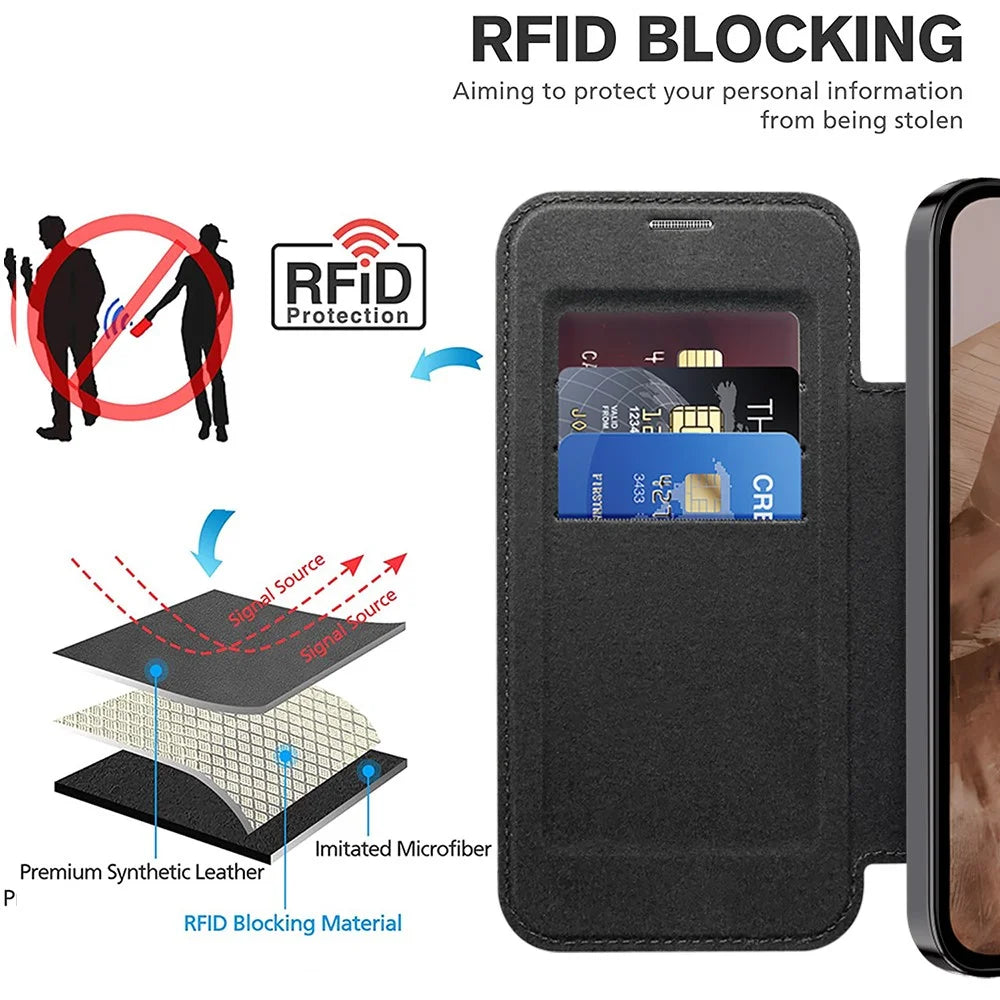 For Google Pixel 8a Magnetic Case Rhombus PU Leather Phone Cover - Black - 5