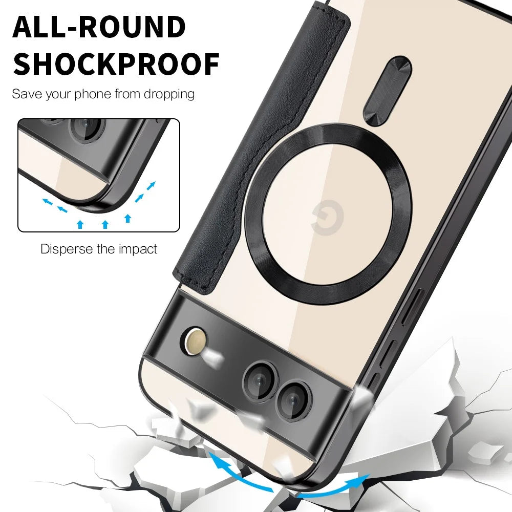 For Google Pixel 8a Magnetic Case Rhombus PU Leather Phone Cover - Black - 6