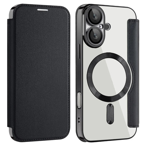 For iPhone 16 Magnetic Case RFID Blocking Leather Phone Cover - Black - 1