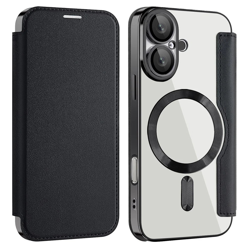 For iPhone 16 Plus Case Compatible with MagSafe RFID Blocking Leather Phone Cover - Black - 1
