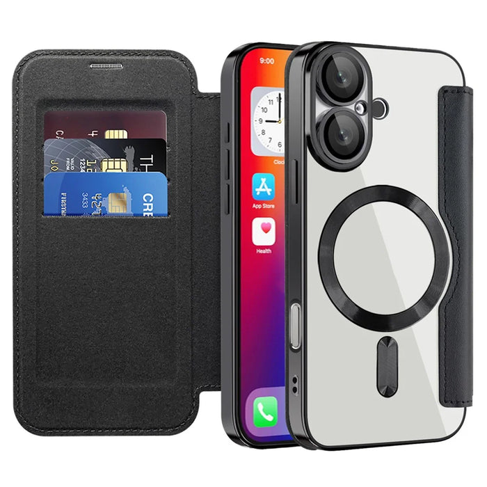 For iPhone 16 Plus Case Compatible with MagSafe RFID Blocking Leather Phone Cover - Black - 2