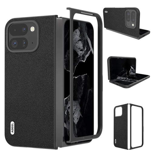 ABEEL For Google Pixel 9 Pro Fold 5G Case Genuine Cow Leather+PC Mobile Phone Cover - Black - 1