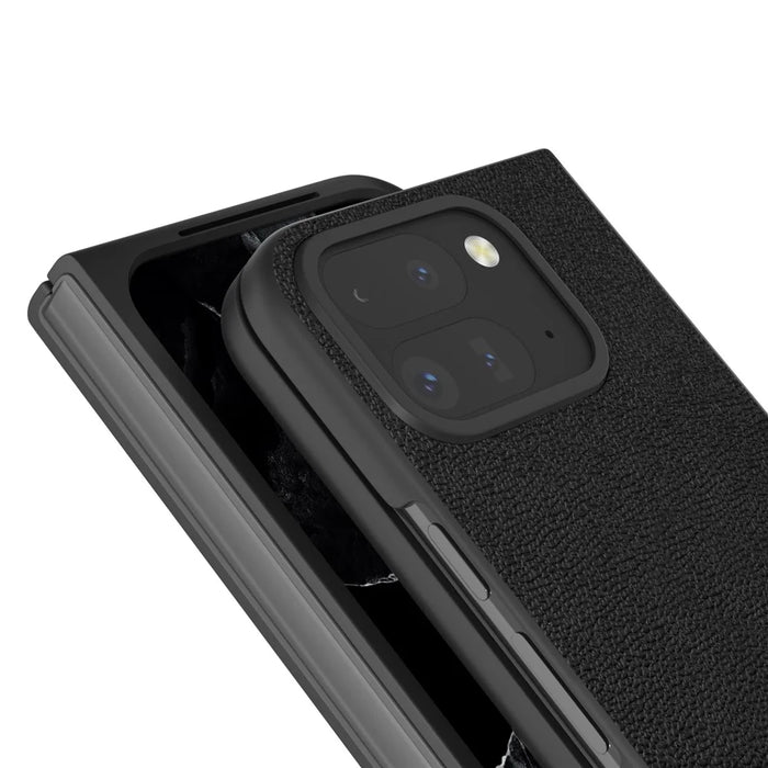 ABEEL For Google Pixel 9 Pro Fold 5G Case Genuine Cow Leather+PC Mobile Phone Cover - Black - 3