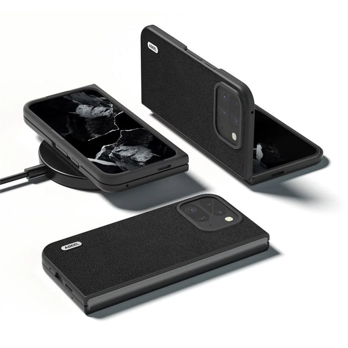 ABEEL For Google Pixel 9 Pro Fold 5G Case Genuine Cow Leather+PC Mobile Phone Cover - Black - 4