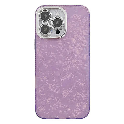 For iPhone 16 Pro Max Case IMD Textured PC+TPU Phone Cover with Glitter Ring Lens Protector - Shell Pattern / Purple - 1