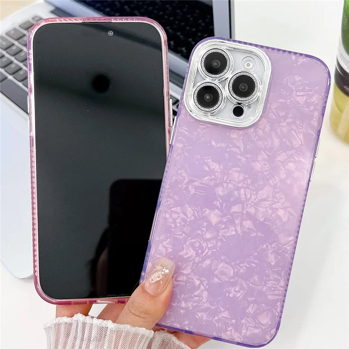 For iPhone 16 Pro Case IMD Design Shockproof PC+TPU Phone Cover with Glass Lens Film - Shell Pattern / Purple - 4