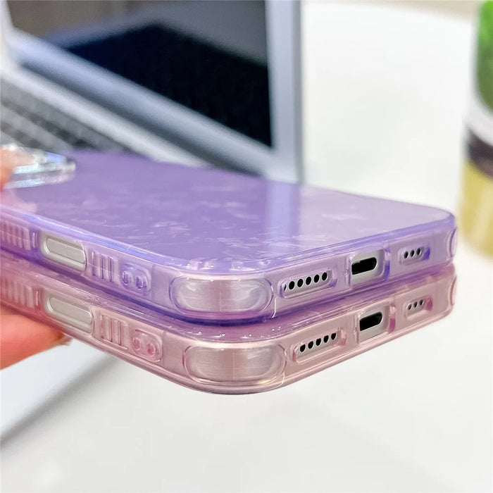 For iPhone 16 Pro Case IMD Design Shockproof PC+TPU Phone Cover with Glass Lens Film - Shell Pattern / Purple - 7