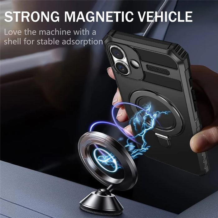 For iPhone 16 Case Magnetic Kickstand PC+TPU Phone Cover Compatible with MagSafe - Black - 2
