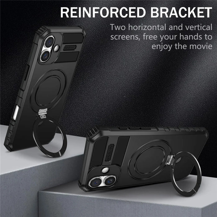 For iPhone 16 Case Magnetic Kickstand PC+TPU Phone Cover Compatible with MagSafe - Black - 3