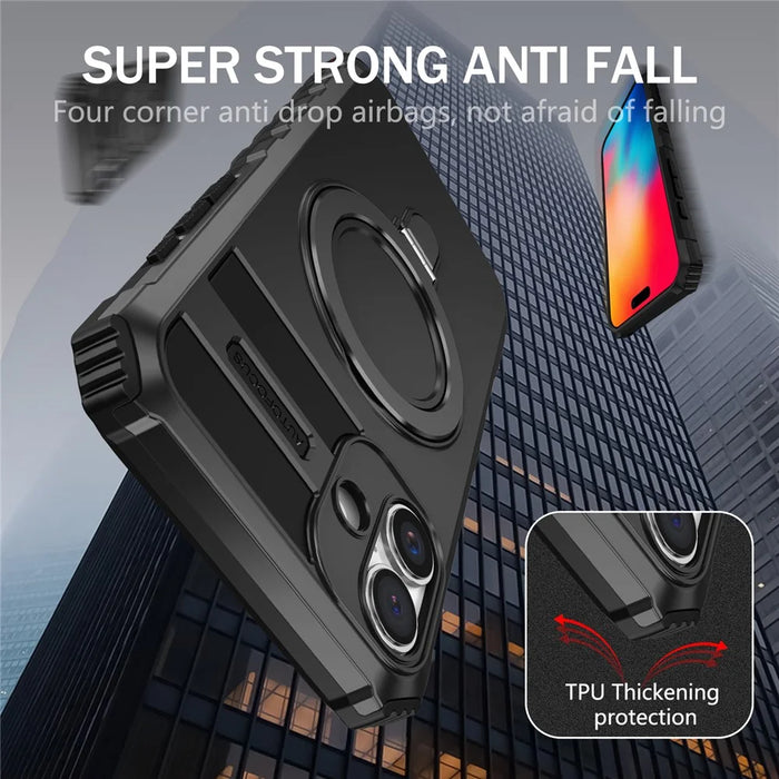 For iPhone 16 Case Magnetic Kickstand PC+TPU Phone Cover Compatible with MagSafe - Black - 4
