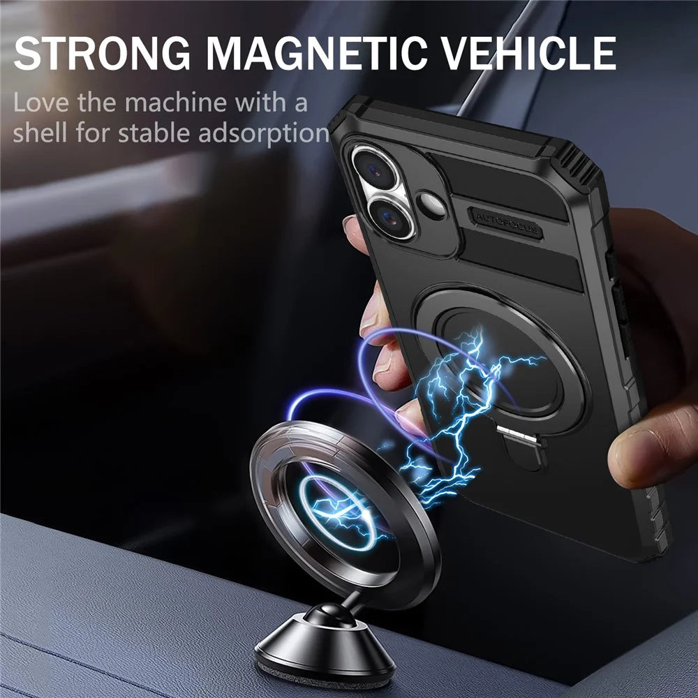 For iPhone 16 Plus Magnetic Case PC+TPU Anti-Scratch Phone Cover with Ring Holder - Black - 2