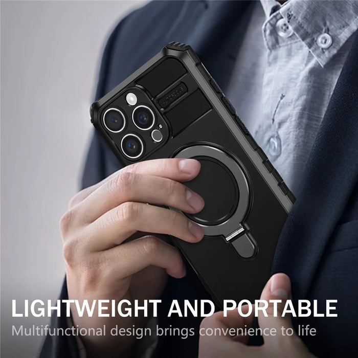 For iPhone 16 Pro Case Compatible with MagSafe  PC+TPU Phone Cover Ring Kickstand - Black - 6