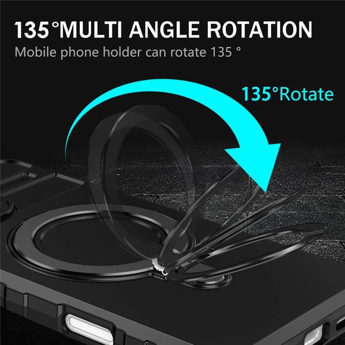For iPhone 16 Pro Case Compatible with MagSafe  PC+TPU Phone Cover Ring Kickstand - Black - 7