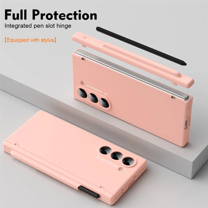 Macaron Series For Samsung Galaxy Z Fold6 5G Case PU Leather+PC Protective Phone Cover with Stylus - Pink - 2