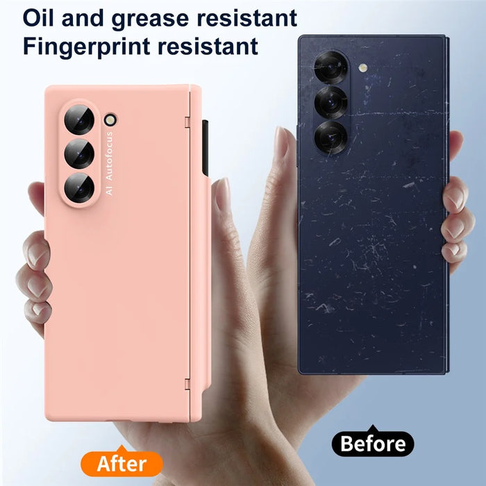 Macaron Series For Samsung Galaxy Z Fold6 5G Case PU Leather+PC Protective Phone Cover with Stylus - Pink - 4