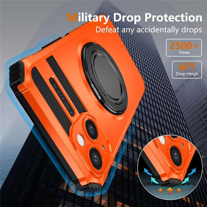 For iPhone 15 Case Compatible with MagSafe Rotary Kickstand Anti-Drop TPU+PC Phone Cover - Orange - 3