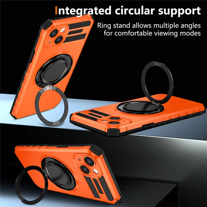 For iPhone 15 Case Compatible with MagSafe Rotary Kickstand Anti-Drop TPU+PC Phone Cover - Orange - 6