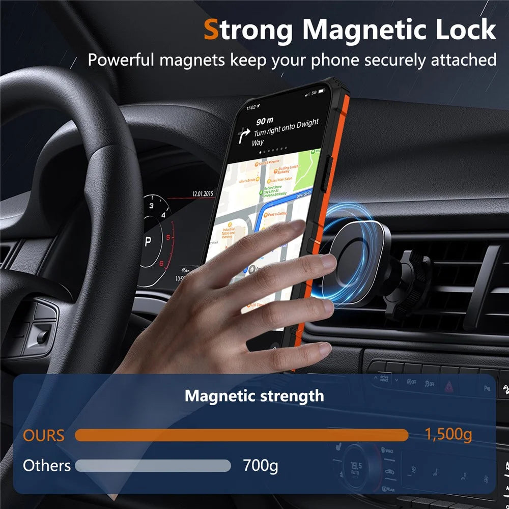 For iPhone 14 Case Compatible with MagSafe Rotary Kickstand Anti-Drop TPU+PC Phone Cover - Orange - 7