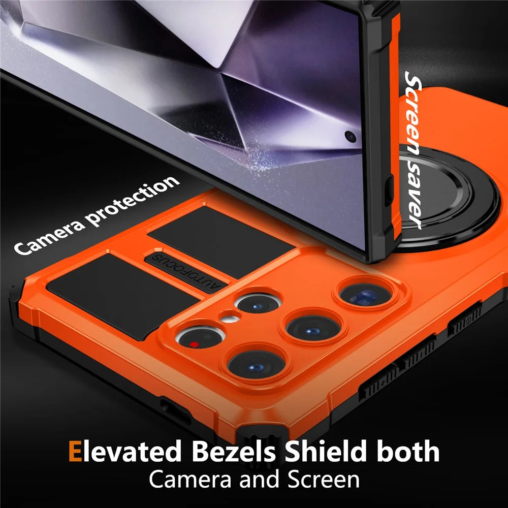 For Samsung Galaxy S24 Ultra Magnetic Case Rotary Kickstand Anti-Drop TPU+PC Phone Cover - Orange - 2