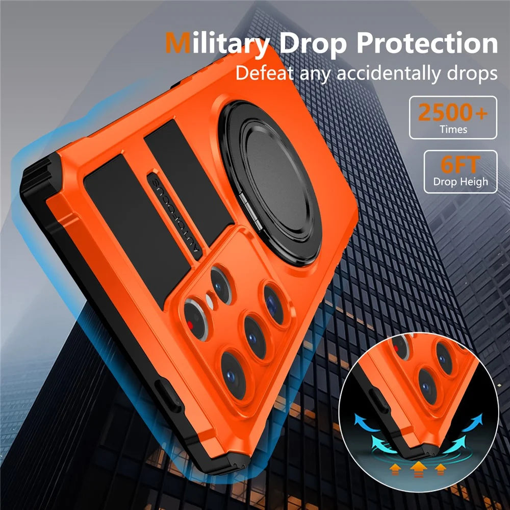 For Samsung Galaxy S24 Ultra Magnetic Case Rotary Kickstand Anti-Drop TPU+PC Phone Cover - Orange - 3