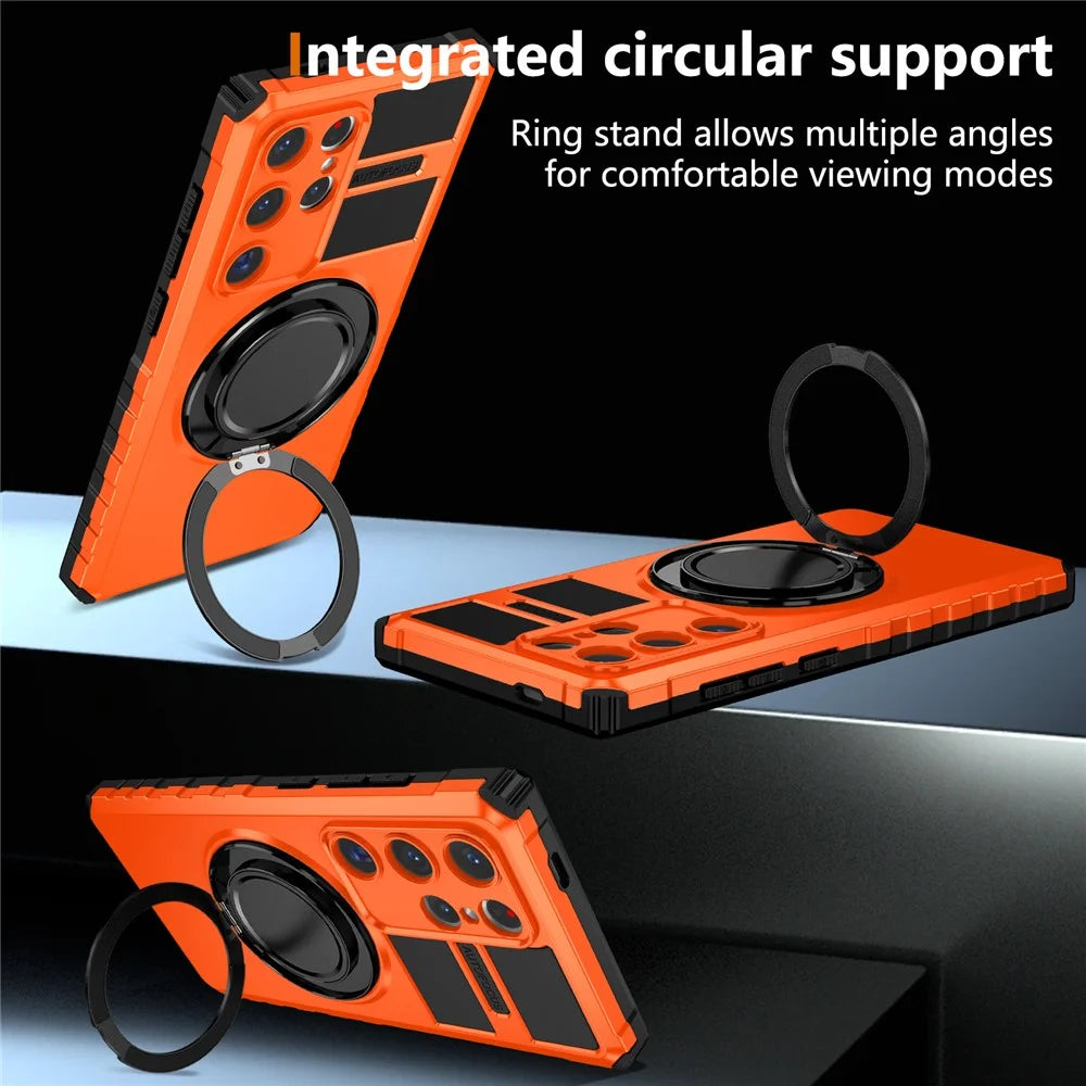 For Samsung Galaxy S24 Ultra Magnetic Case Rotary Kickstand Anti-Drop TPU+PC Phone Cover - Orange - 6