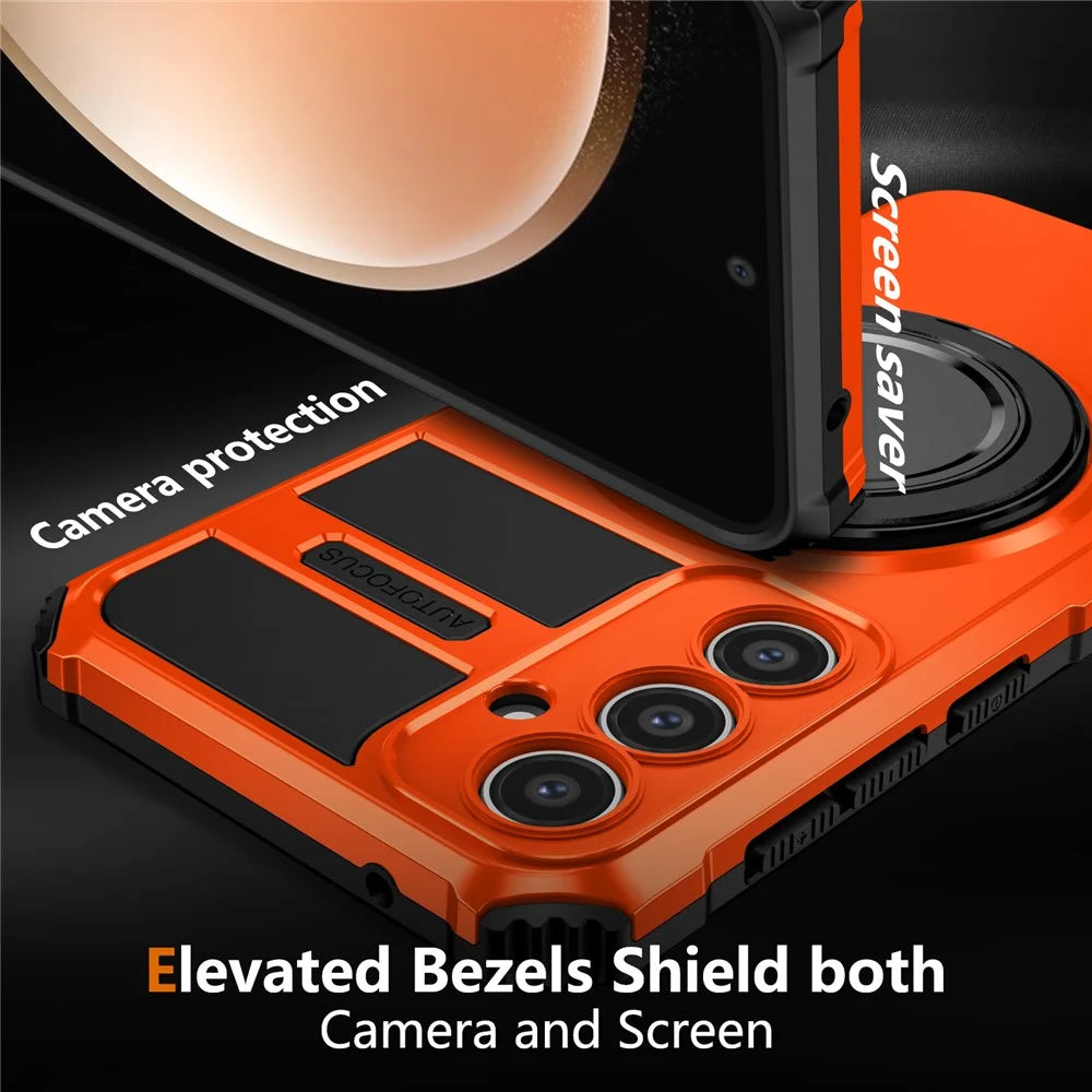 For Samsung Galaxy S23 FE Case Magnetic Case Rotary Kickstand Anti-Drop TPU+PC Phone Cover - Orange - 2