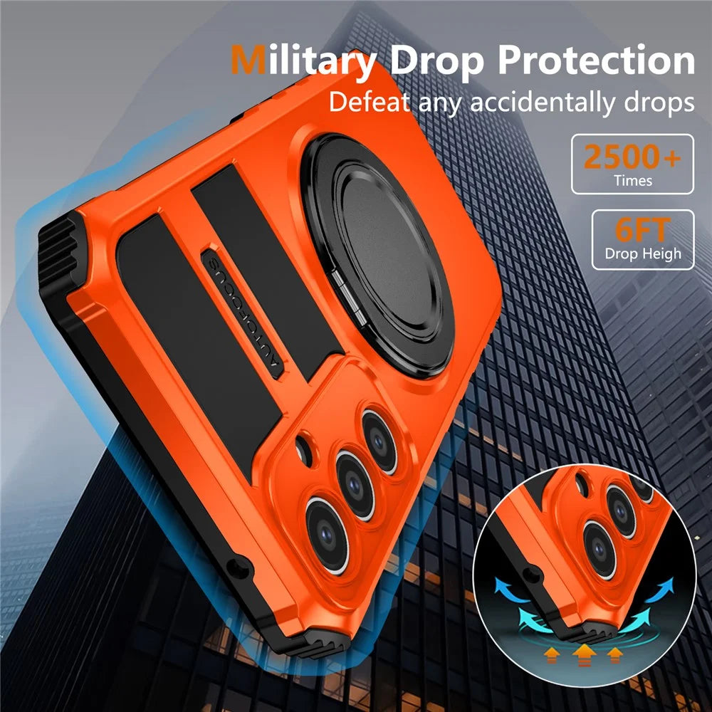For Samsung Galaxy S23 FE Case Magnetic Case Rotary Kickstand Anti-Drop TPU+PC Phone Cover - Orange - 3