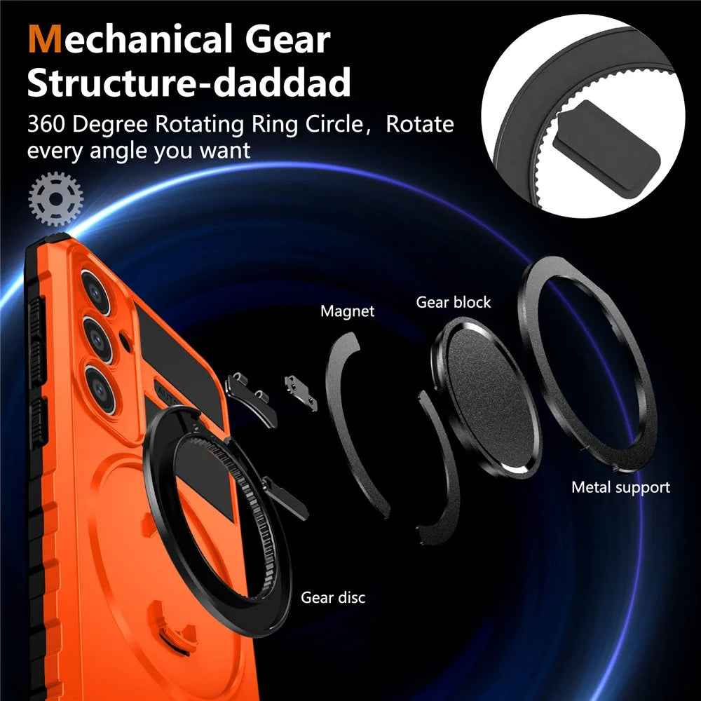 For Samsung Galaxy S23 FE Case Magnetic Case Rotary Kickstand Anti-Drop TPU+PC Phone Cover - Orange - 5