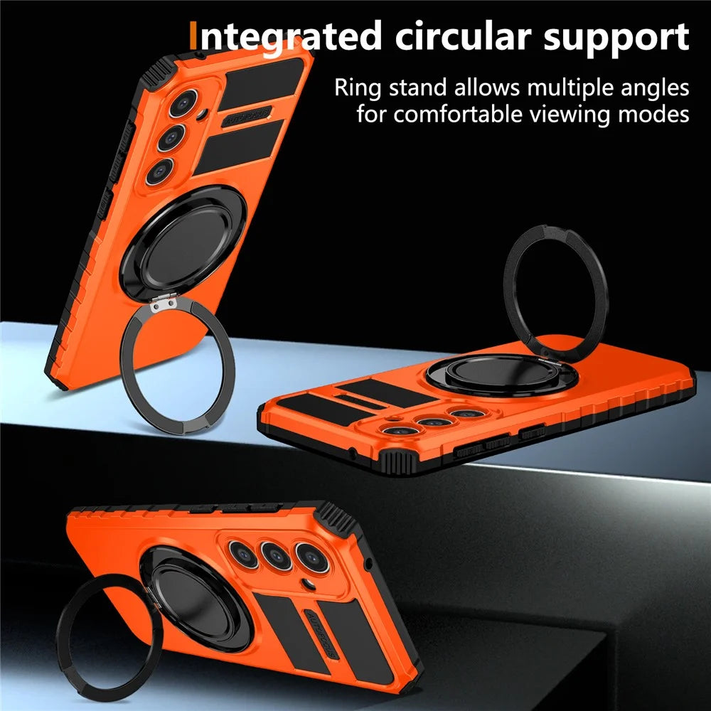 For Samsung Galaxy S23 FE Case Magnetic Case Rotary Kickstand Anti-Drop TPU+PC Phone Cover - Orange - 6