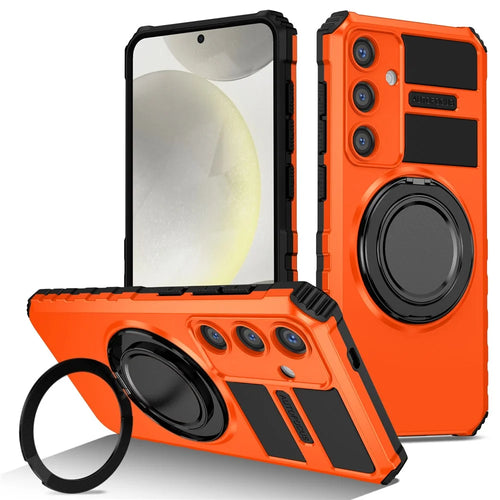 For Samsung Galaxy S24+ Magnetic Case Rotary Kickstand Anti-Drop TPU+PC Phone Cover - Orange - 1