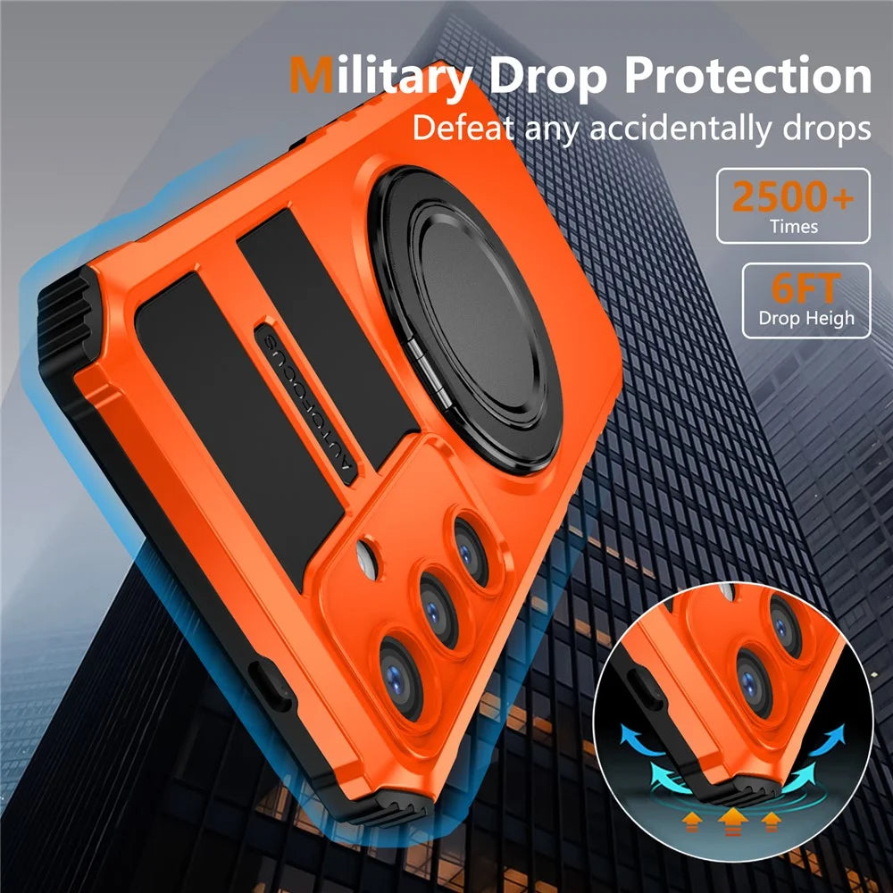 For Samsung Galaxy S24+ Magnetic Case Rotary Kickstand Anti-Drop TPU+PC Phone Cover - Orange - 3