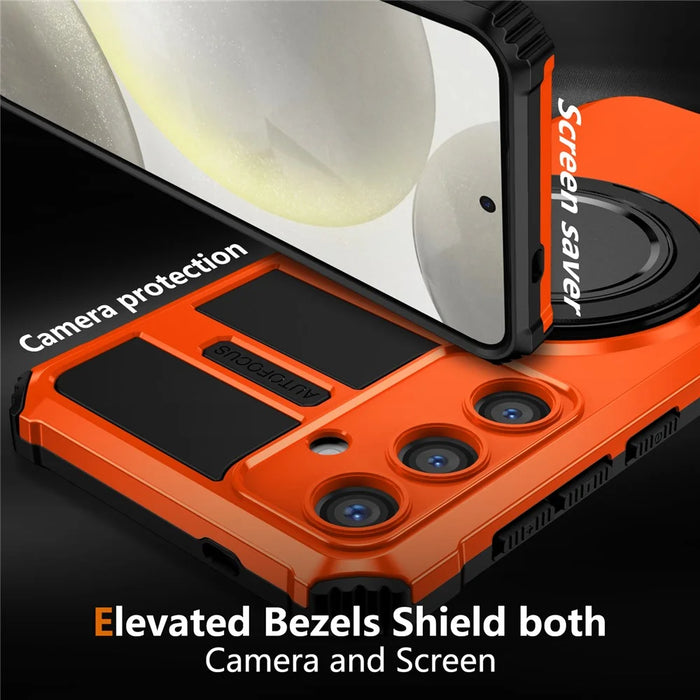 For Samsung Galaxy S24 Case Magnetic Case Rotary Kickstand Anti-Drop TPU+PC Phone Cover - Orange - 2