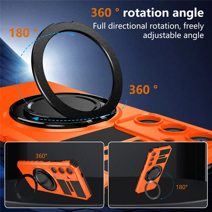 For Samsung Galaxy S24 Case Magnetic Case Rotary Kickstand Anti-Drop TPU+PC Phone Cover - Orange - 4